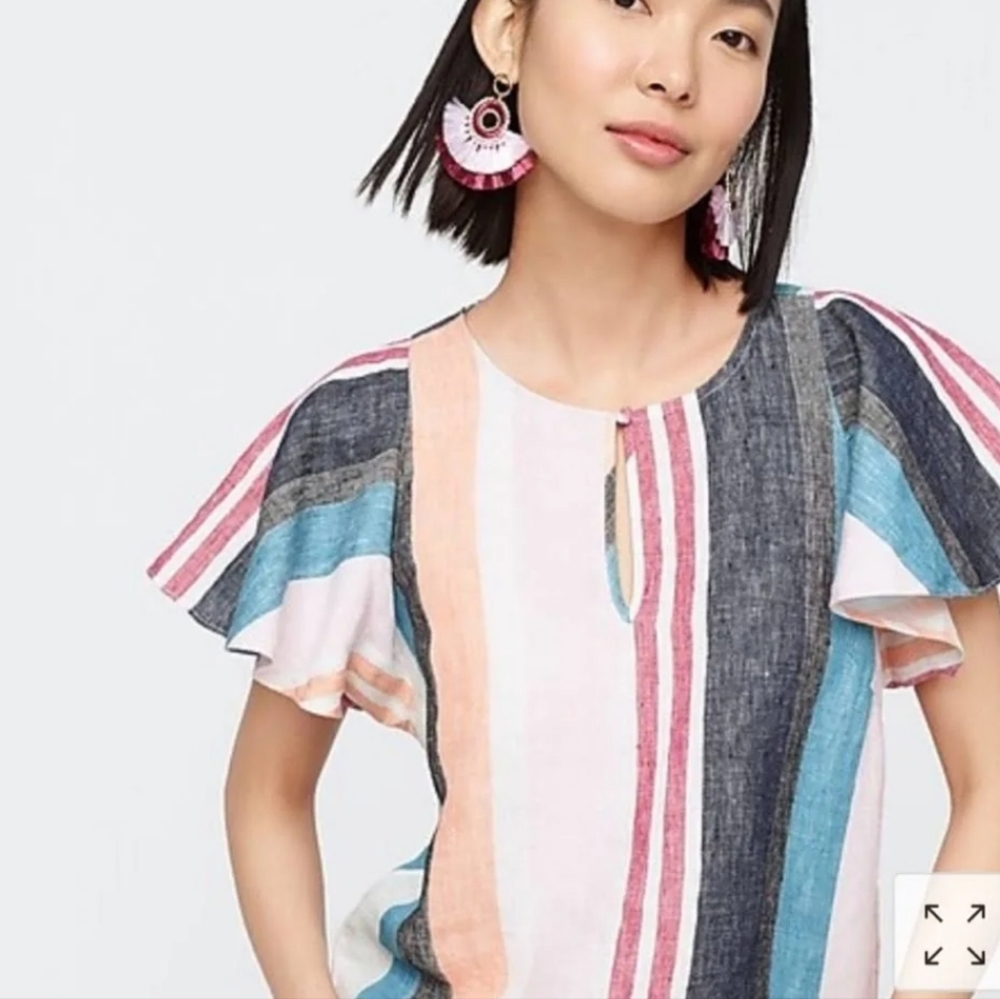 J. Crew Tops Women's Ruffle Sleeve Top In Strip Size Medium